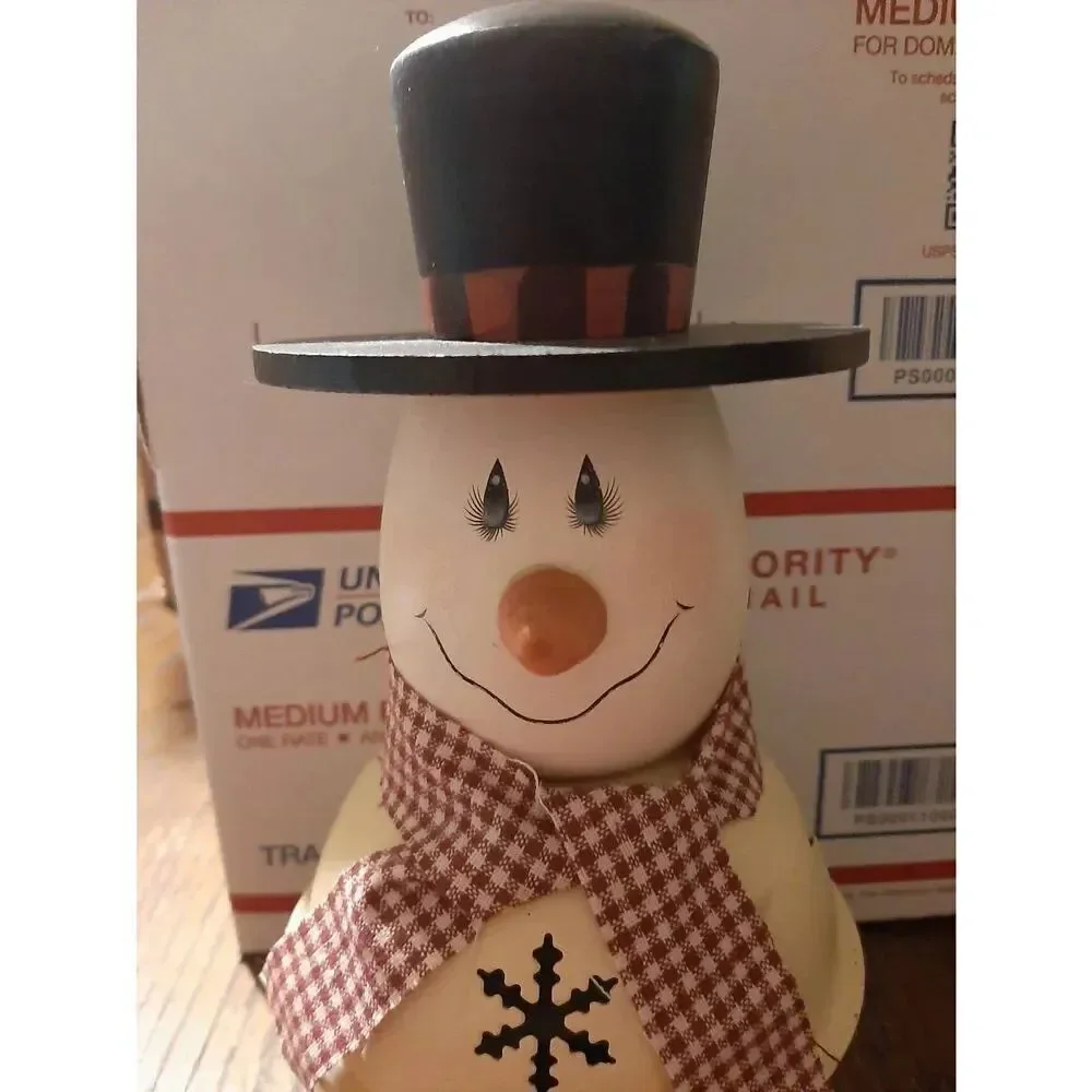 Snowman Bell Farmhouse Christmas Holiday Table Light Decor Ivory Black Burgandy